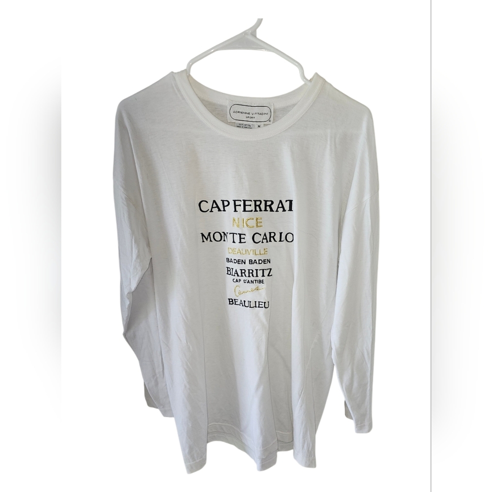 Adrienne Vittadini Vintage Sport White "European Tour" Tee - NWOT Size M